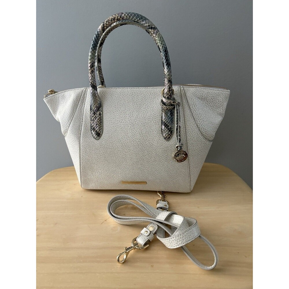 Brahmin Mini Camila White Newbury Leather Snake Handles Crossbody Bag Charm